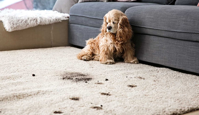 pet stain on the white rug