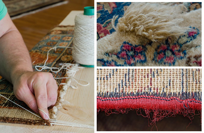Rug binding, patching, and serging services.