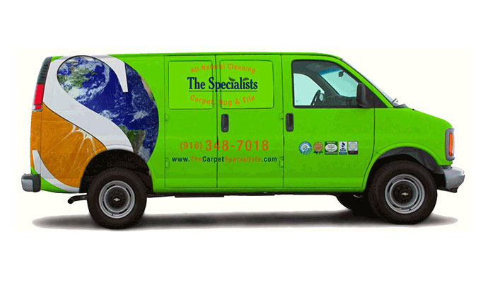 Vehicle for rug cleaning by the rug specialist company.